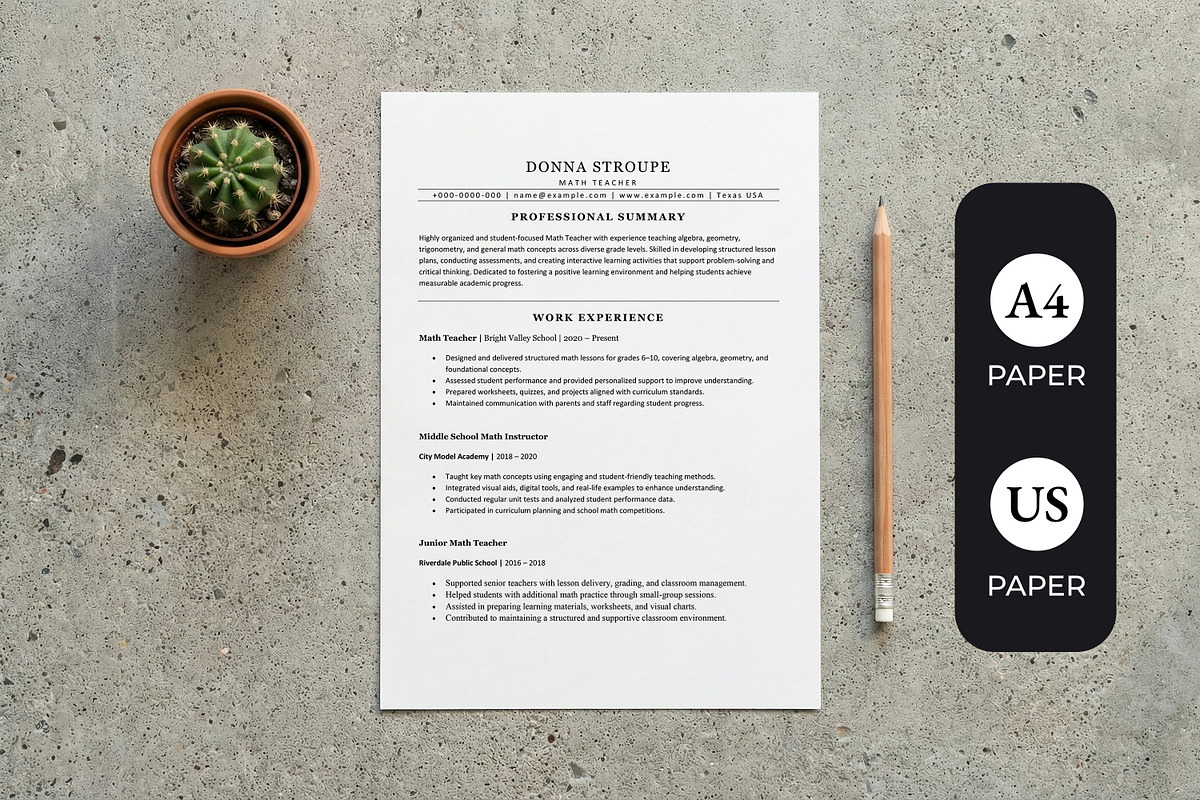 ATS Resume for Math Teacher, a Resume Template by SmmrDesign (Photo 1 of 7)