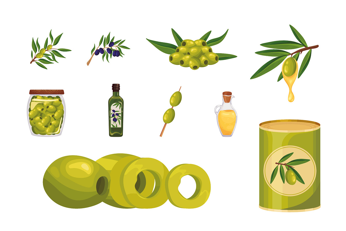 Olive & Oil Icons Set