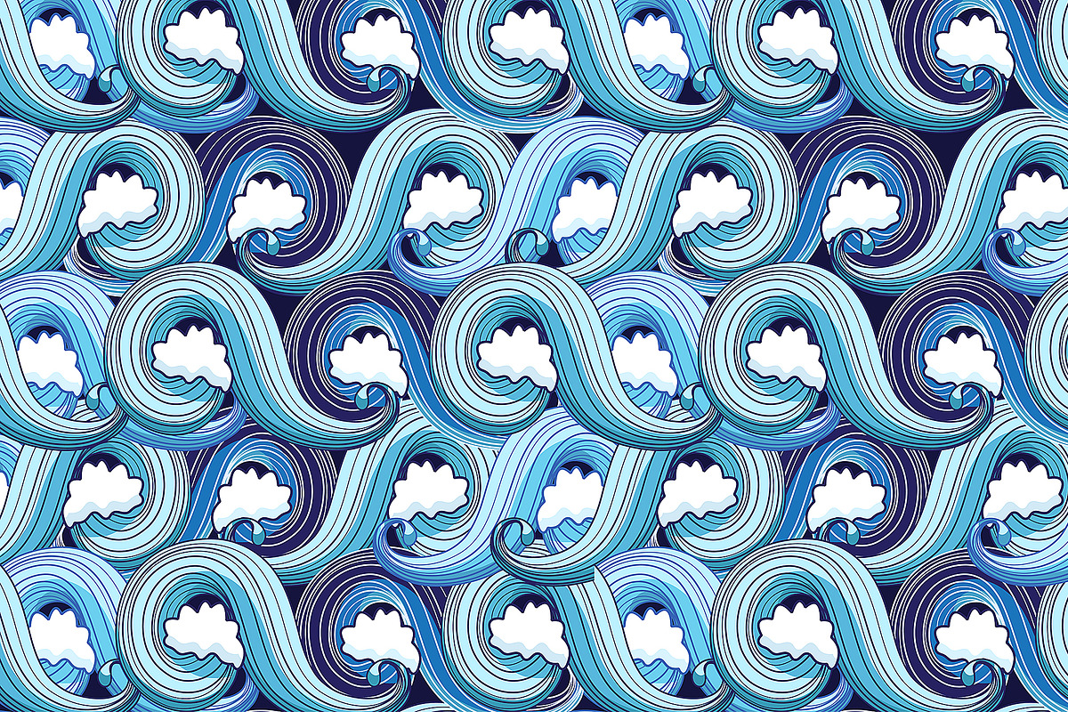 Beautiful pattern set of sea waves, a Pattern Graphic by Tanor (Photo 6 of 8)
