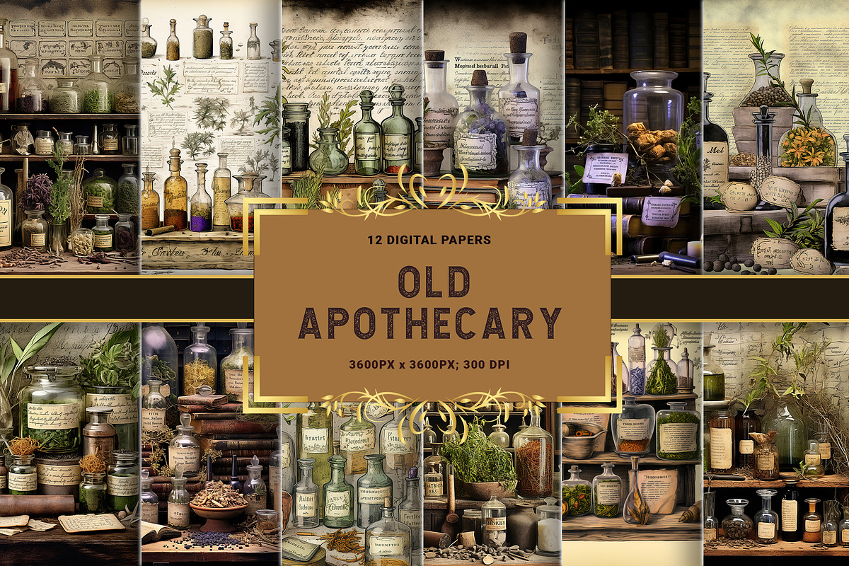 Old Apothecary Digital Papers, a Background Graphic by Fun Digital (Photo 1 of 4)