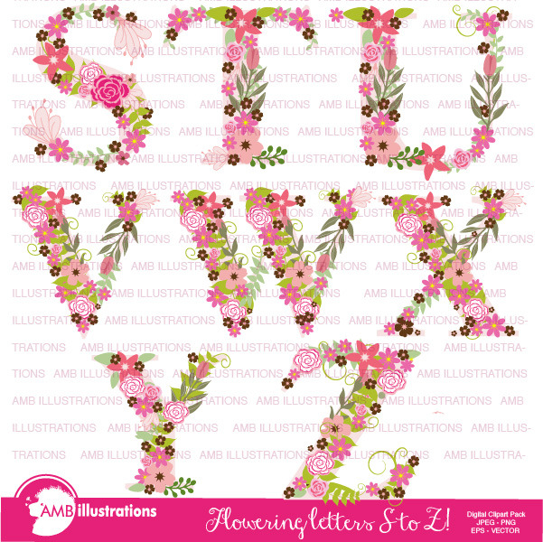 Floral Letter Clipart, AMB-1104D, an Illustration by AMBillustrations