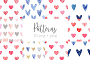 Watercolor Hearts Cliparts, Patterns, a Pattern Graphic by Slastick (Thumbnail 4 of 7)