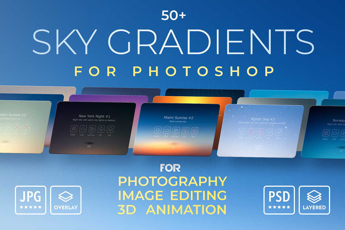 Sky Gradients Overlays for Photoshop, a Texture Graphic by FEINGOLD (Photo 1 of 14)