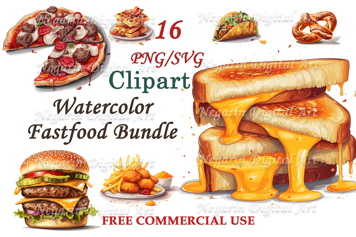 Delicious Watercolor Fastfood, an Object Graphic by Negarin Digital Art (Photo 1 of 9)