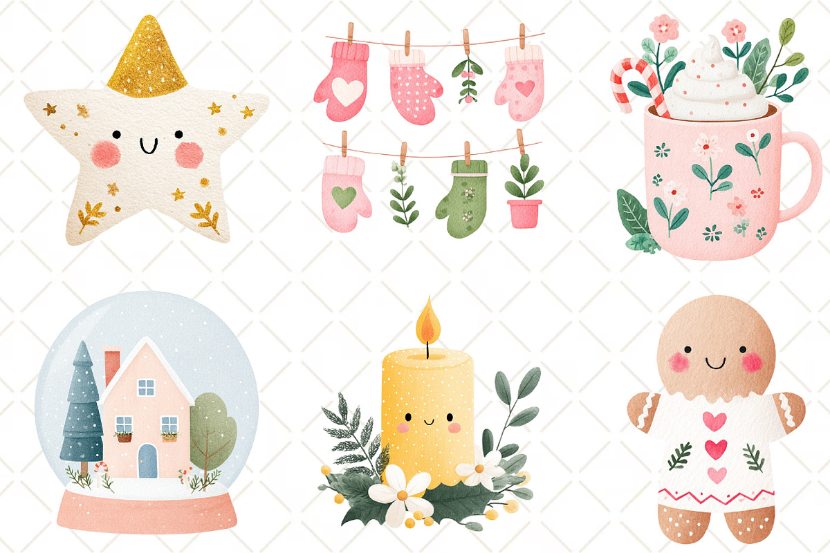 Watercolor Cute Christmas Clipart, an Illustration by Black Bird Studio (Photo 2 of 6)