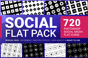 Social Media Icons FLAT PACK 720