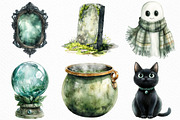 Watercolor Sage Green Halloween PNG, an Illustration by Craft Nest (Thumbnail 4 of 6)