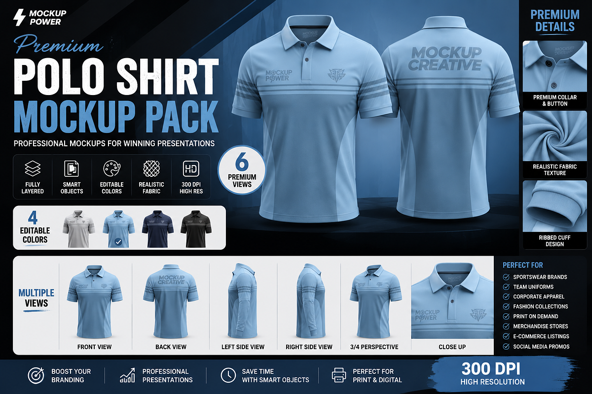 Premium Short Polo Shirt Mockup Pack, a Shirt Mockup by Mockup Power (Photo 3 of 5)