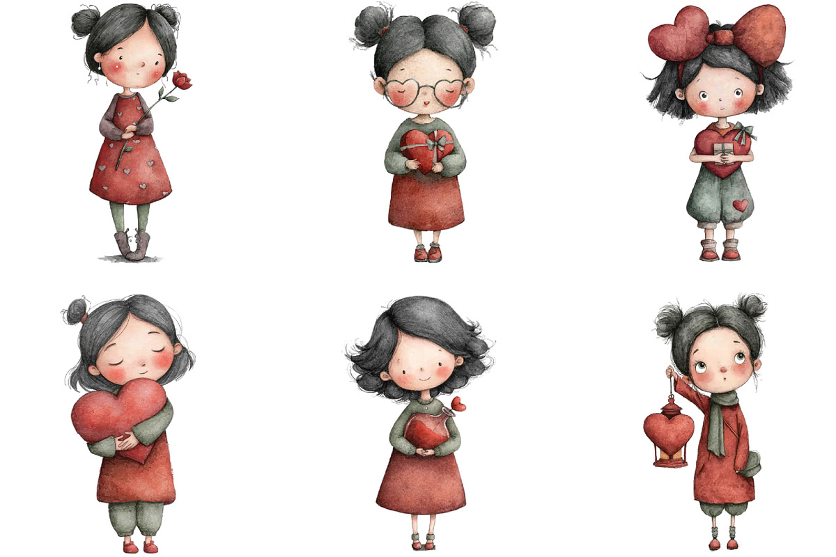 Whimsical Valentine’s Day Girl Clipa, an Illustration by CraftArtStudio (Photo 5 of 6)