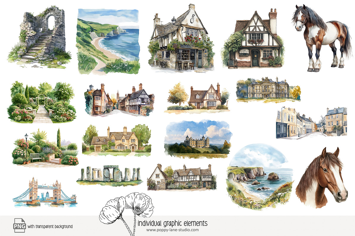 100 watercolour England clip art, a Person Illustration by Poppy Lane Studio (Photo 9 of 10)