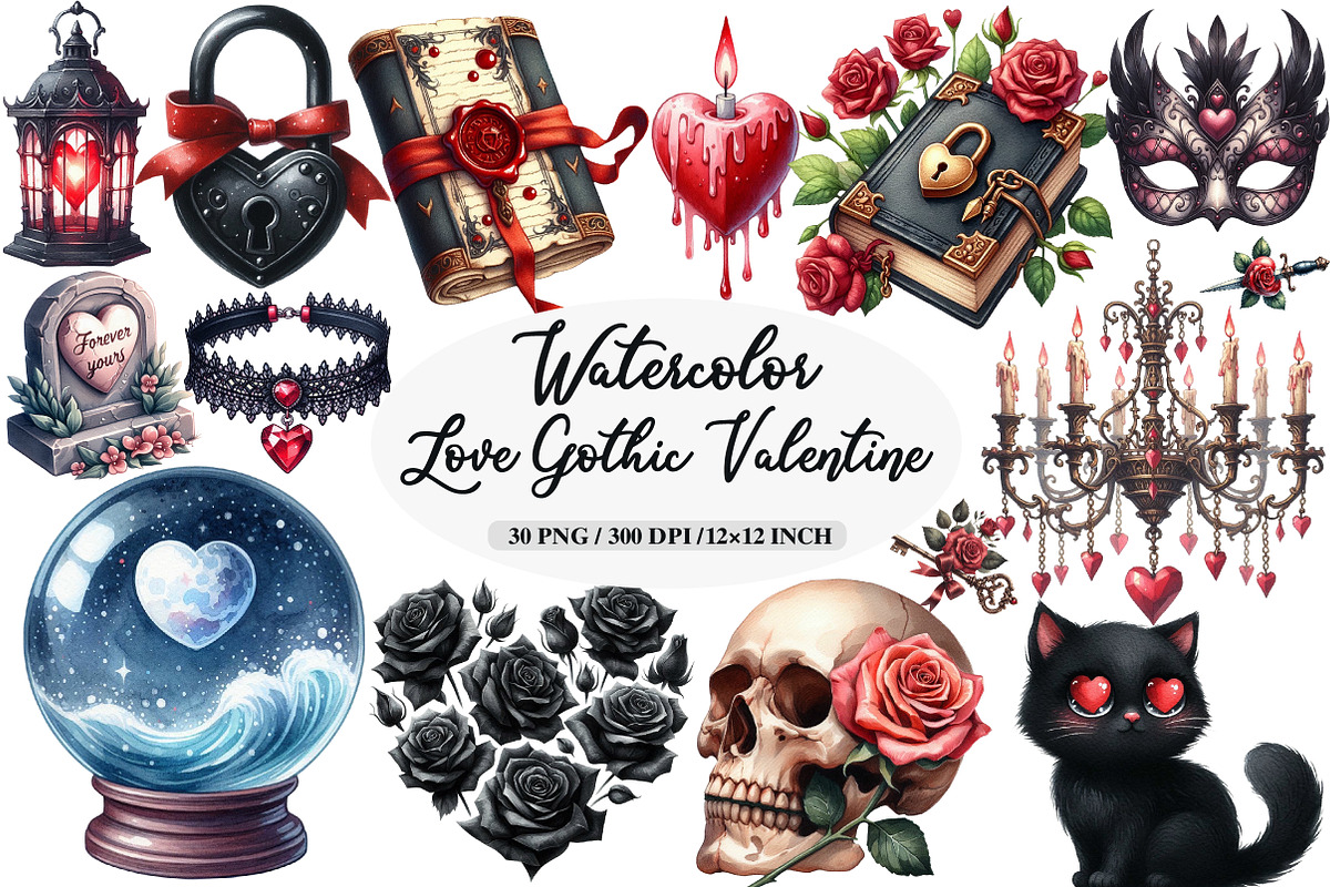 Love Gothic Valentine Clipart, an Illustration by Daily.Designs (Photo 1 of 5)