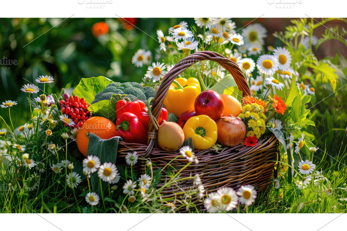 Basket with vegetables and fruits, a Food Illustration by yanadjana