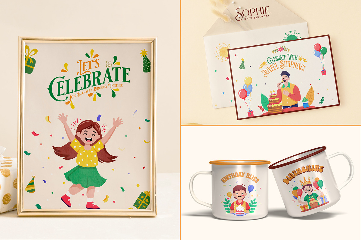 Birthday Illustration Art Set, a Decorative Illustration by Brickclay (Photo 3 of 8)