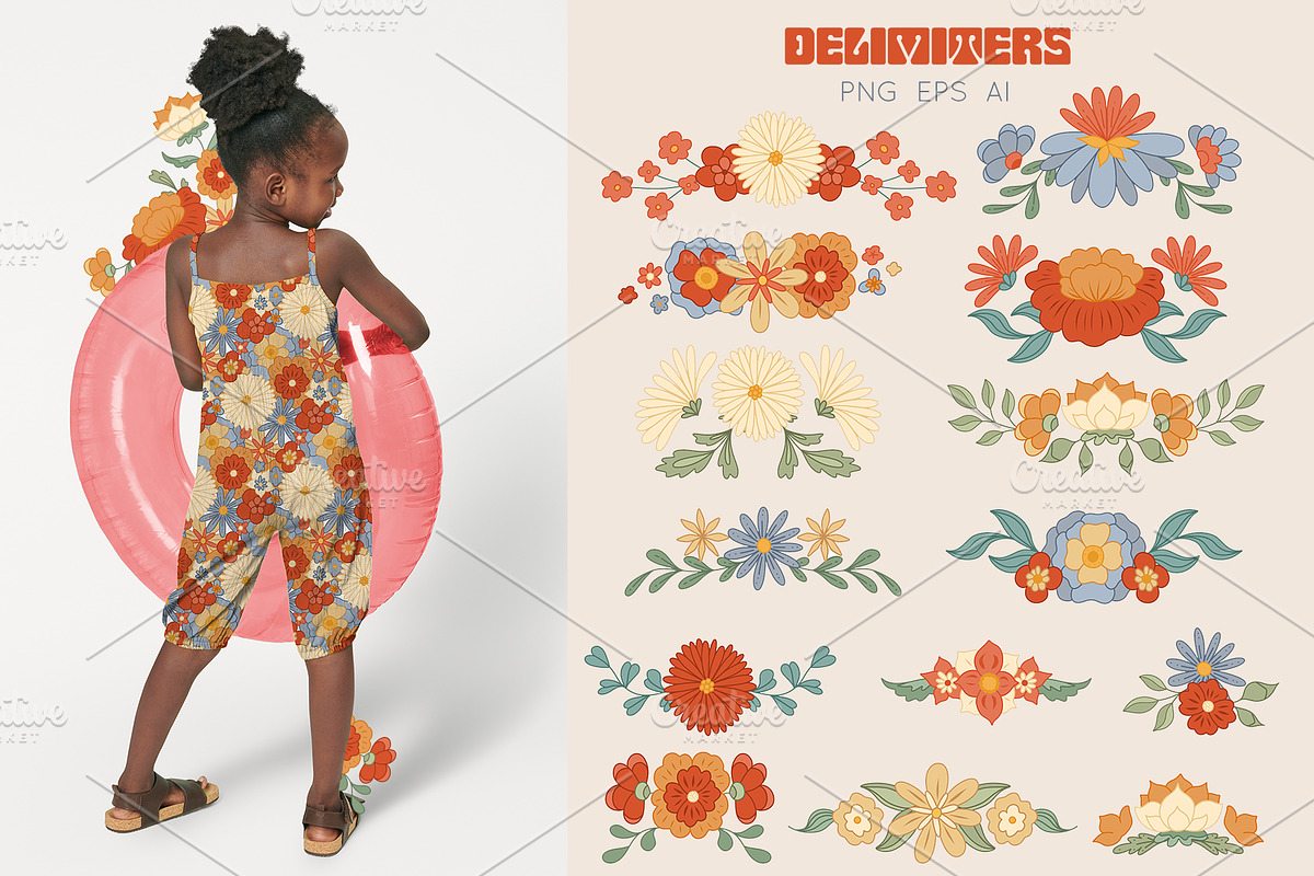 Retro flower mood patterns set, a Pattern Graphic by Veleri (Photo 8 of 9)