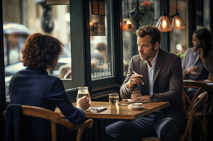 Business people having coffee in a c, a Photo by Iftikhar Alam
