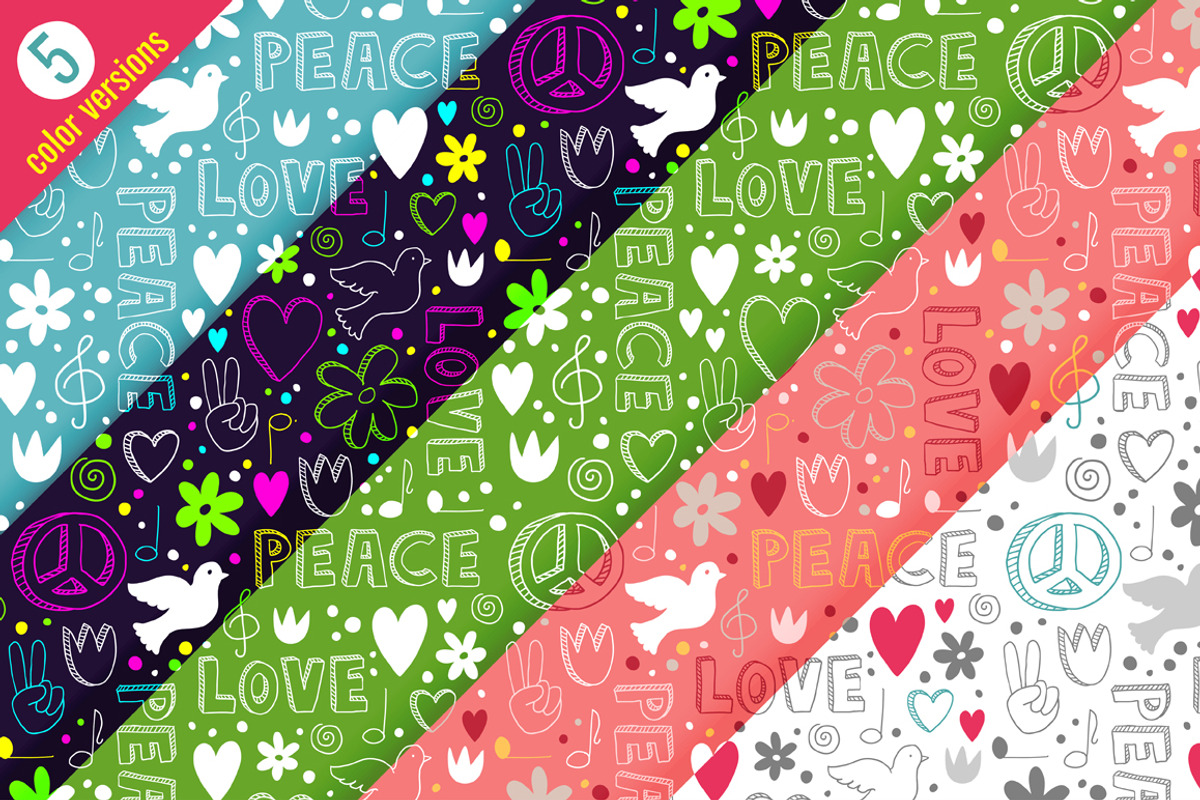 Cool set of 5 hippie patterns, a Pattern Graphic by Zhe Vasylieva (Photo 2 of 2)