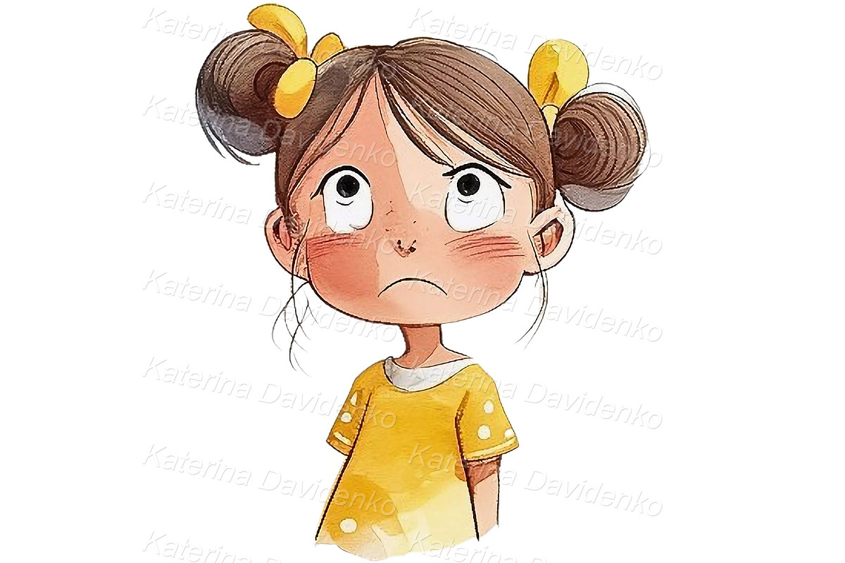 Kid girl emotions clipart set, a Person Illustration by Bubert Art (Photo 6 of 9)