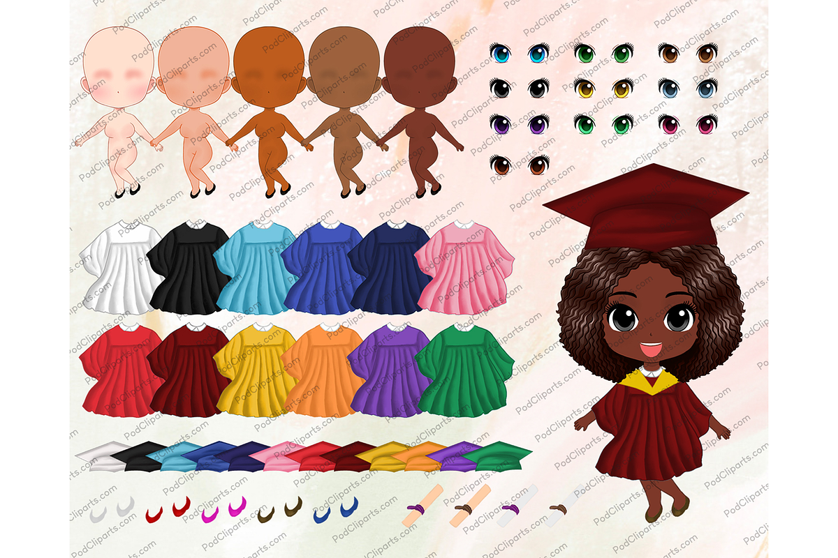 Chibi Graduation Girls Clipart  PNG, a Person Illustration by Podcliparts (Photo 2 of 6)