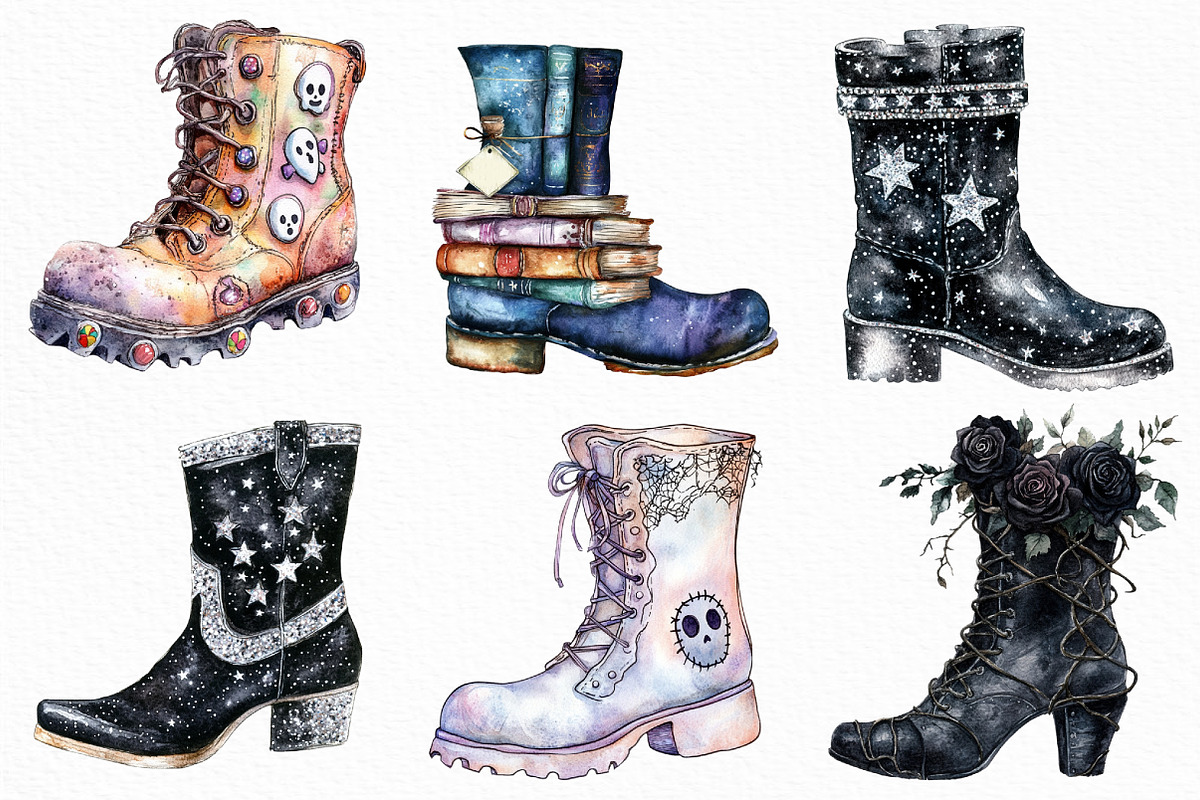 Watercolor Halloween Boots Clipart, an Illustration by Craft Nest (Photo 5 of 6)