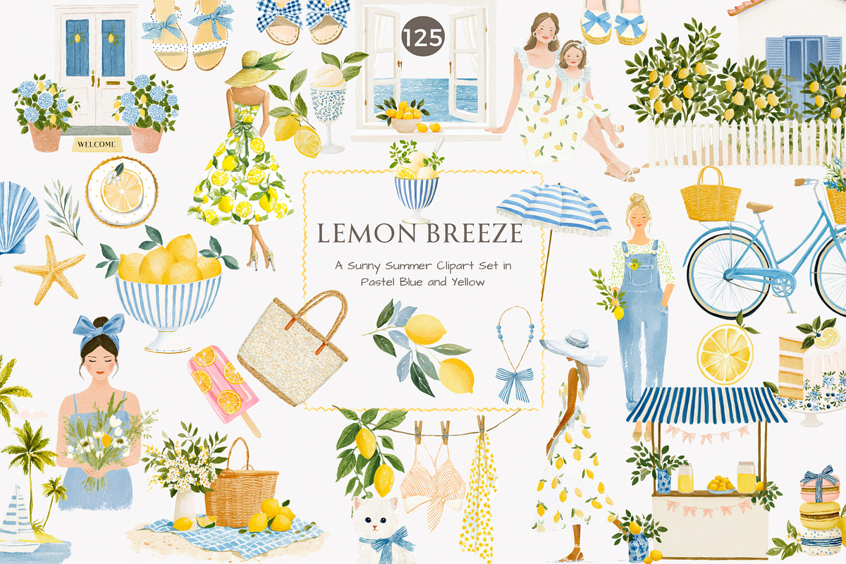 lemon clipart summer fashion clipart, a Decorative Illustration by Patishop Art (Photo 2 of 10)