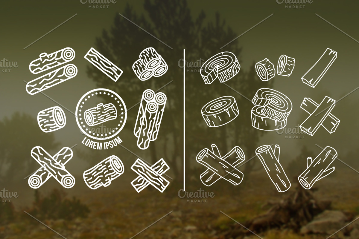 Set of wood, planks, and timber, an Outline Icon by Artha Design Studio (Photo 1 of 2)