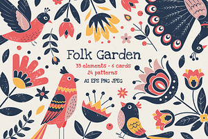 Folk Birds and Flowers Collection, an Illustration by Hanna's ArtLab