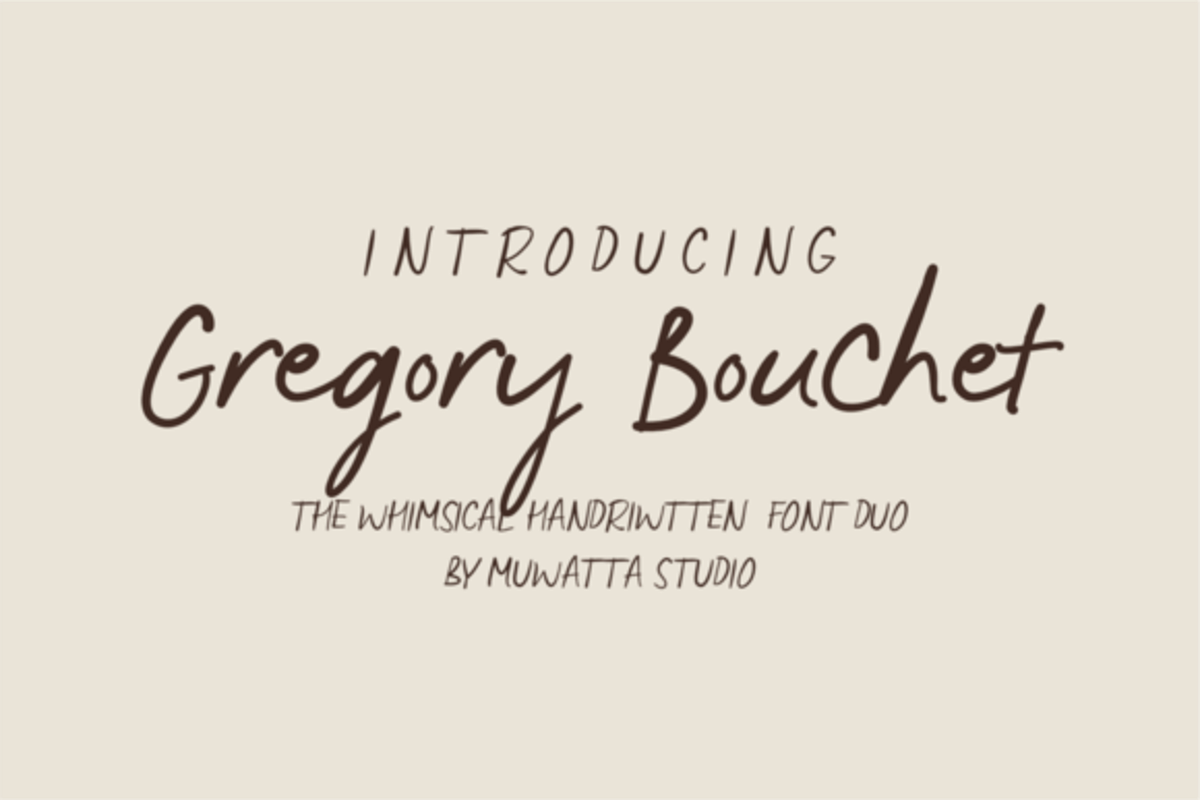 Gregory Bouchet, a Script Font by Muwatta Studio (Photo 1 of 8)