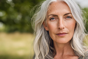 Gray-haired woman outside, a Photo by Beautiful things