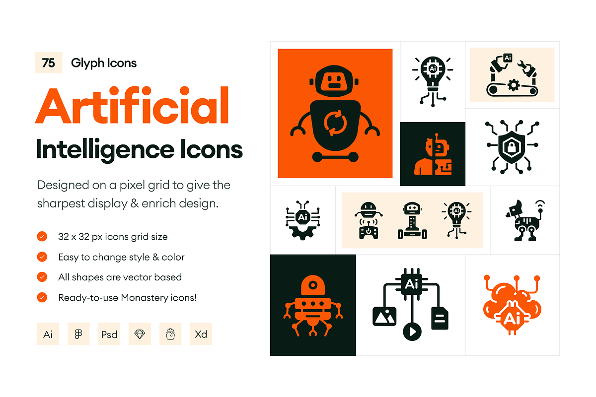 Artificial Intelligence Icons, a Solid Icon by Prosymbols (Photo 1 of 6)