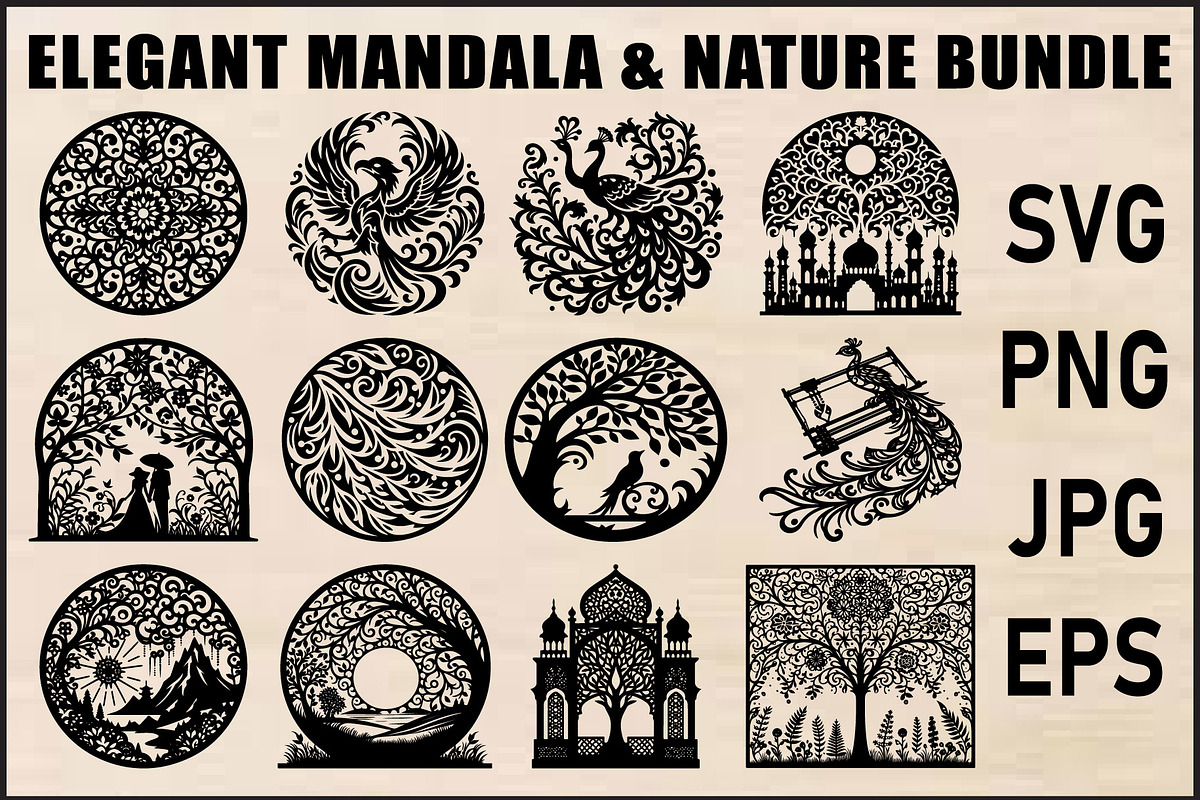 Black Mandala & Nature SVG Bundle, an Object Graphic by Designer_Momina (Photo 1 of 13)