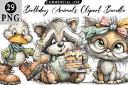 Birthday Animals Clipart, an Illustration by Daily.Designs (Thumbnail 1 of 5)