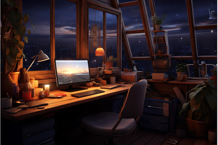 Office workspace evening. Generate, a Technology Photo by Ylivdesign
