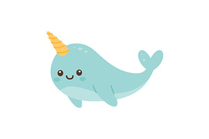 Cute cartoon narwhal with smiling, an Animal Illustration by GraphiShop