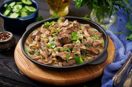 Stroganoff chicken liver stock photo containing onion and closeup