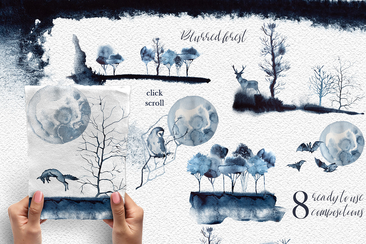 Watercolor Blurred Forest Clipart, an Animal Illustration by ArtCreationsDesign (Photo 4 of 5)