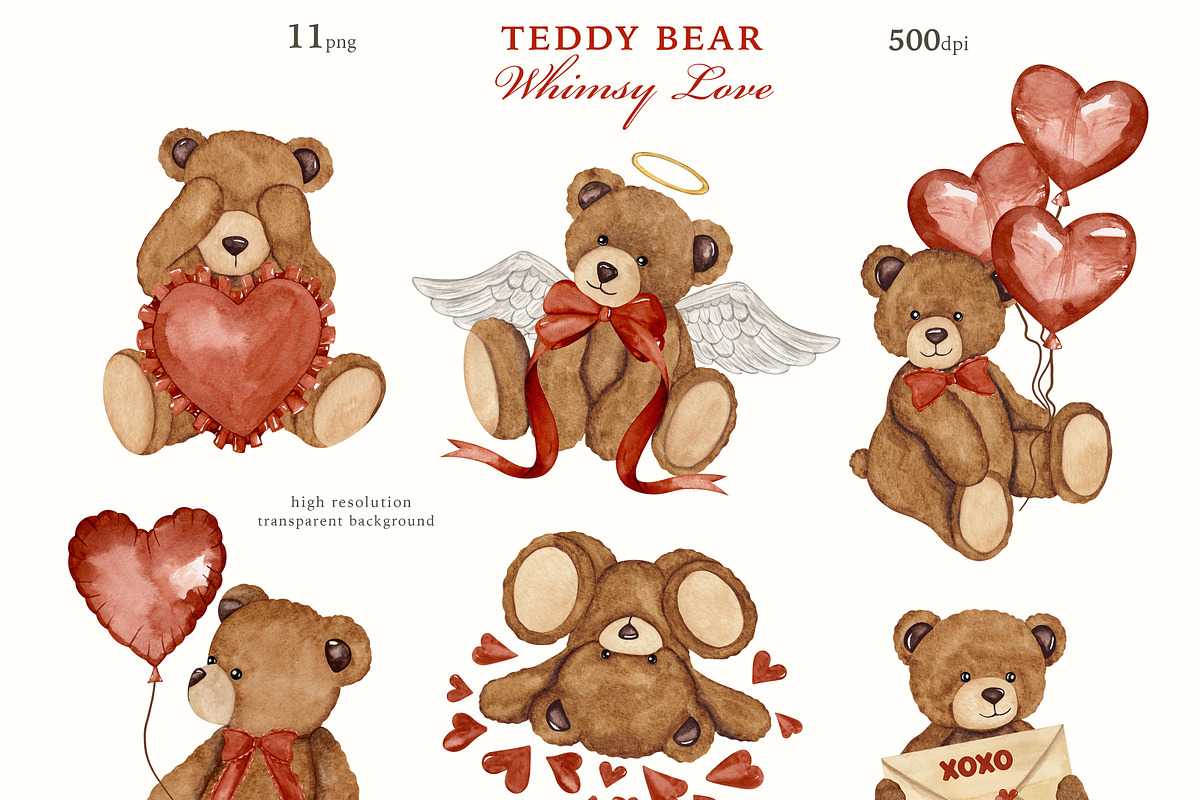 Whimsical Teddy Bear Love Collection, a Decorative Illustration by Ooh Lily (Photo 3 of 15)