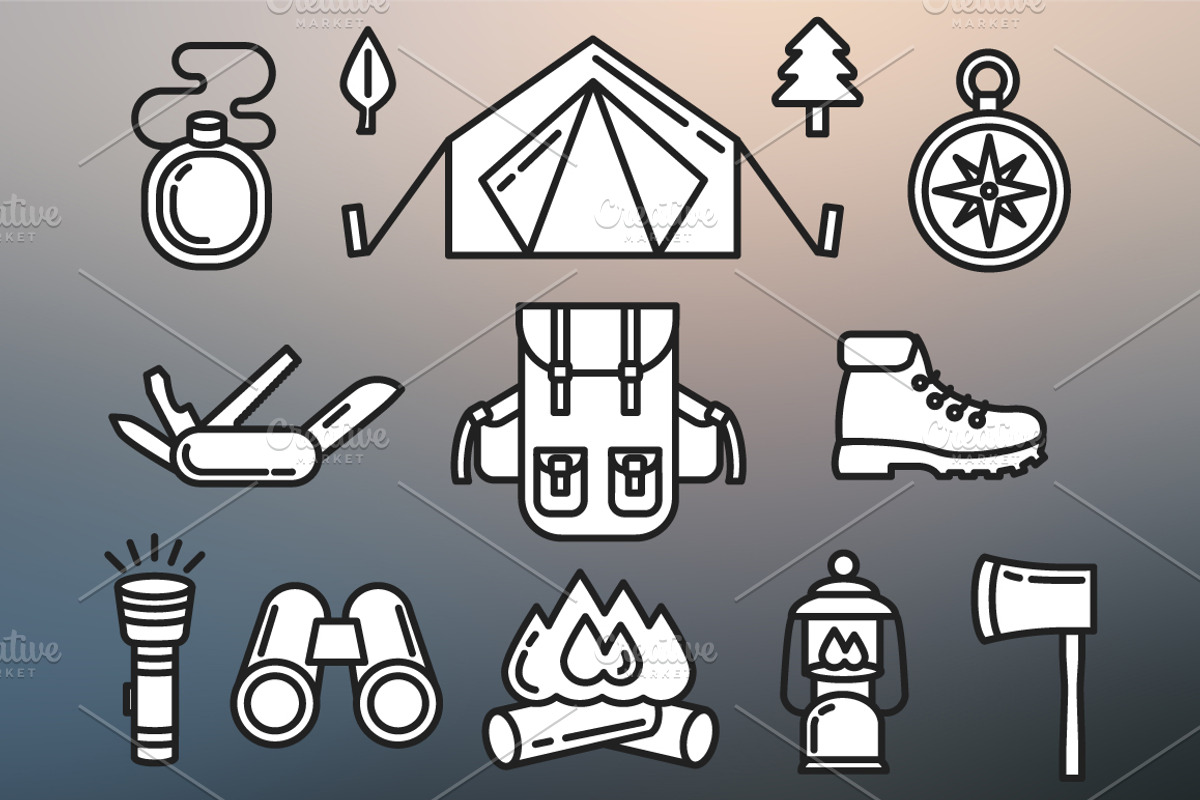 Camping Set Outlined & Colored preview 5