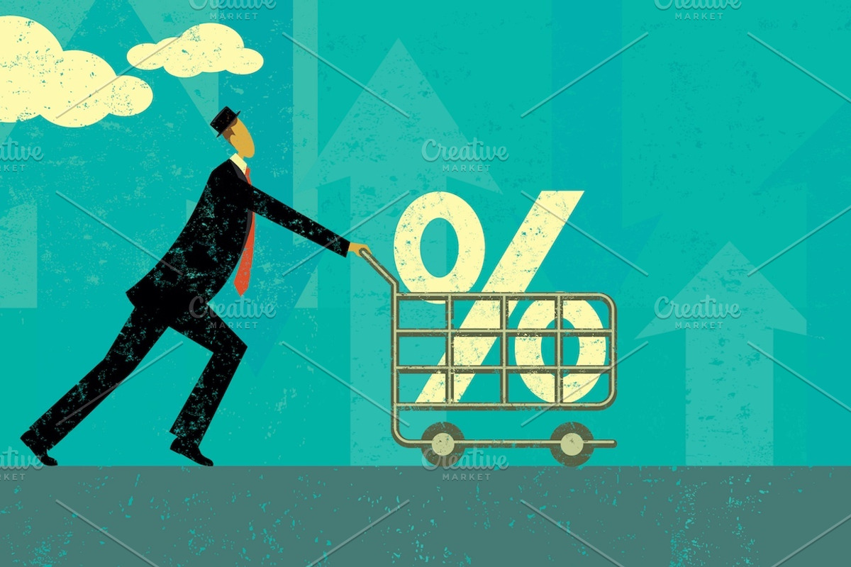 Shopping for a good interest rate, a Texture Illustration by retrorocket
