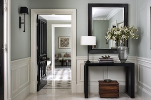 Elegant hallway interior design with console table, mirror, and, a Photo by Studio ANNA