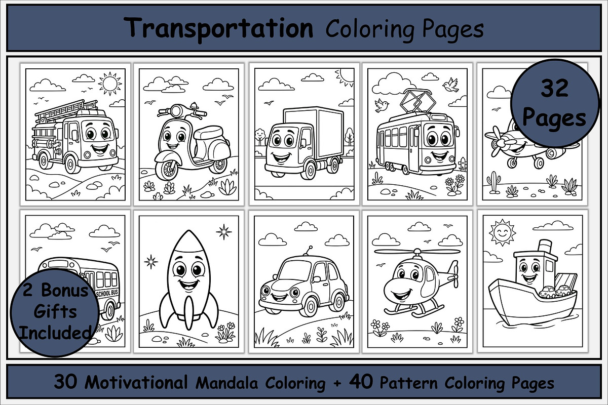 Transportation Coloring Book for Kid, a Transportation Illustration by Lamia Emad (Photo 1 of 5)