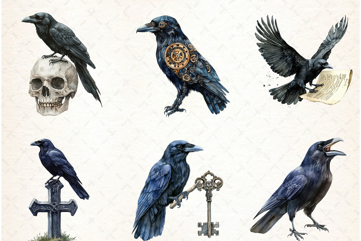 Gothic Raven Clipart, an Illustration by Libby Wishes (Photo 2 of 8)
