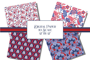 Red Blue Boho Folk Patterns