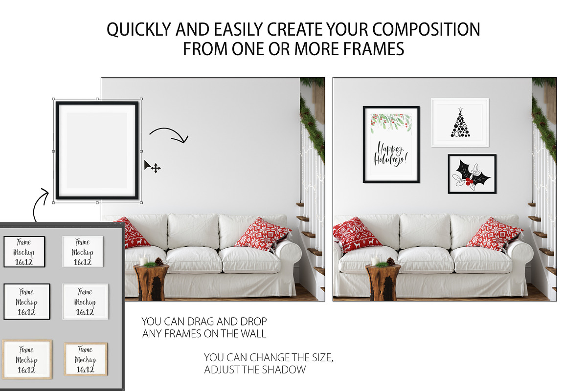 Christmas Frame & Wall Mockup Bundle, a Print Template by Yuri-U (Photo 20 of 22)