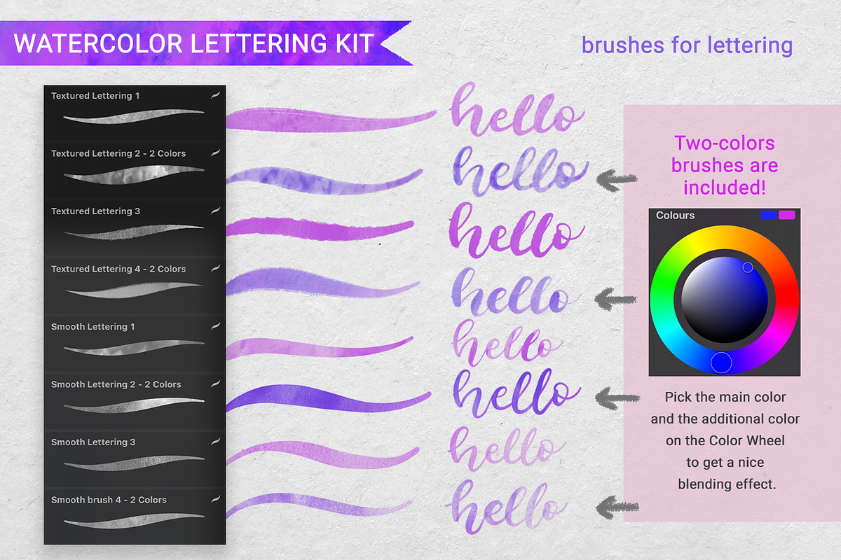 Watercolor Lettering kit - Procreate, a Brush Add-On by Gray Cat Graphics (Photo 3 of 9)