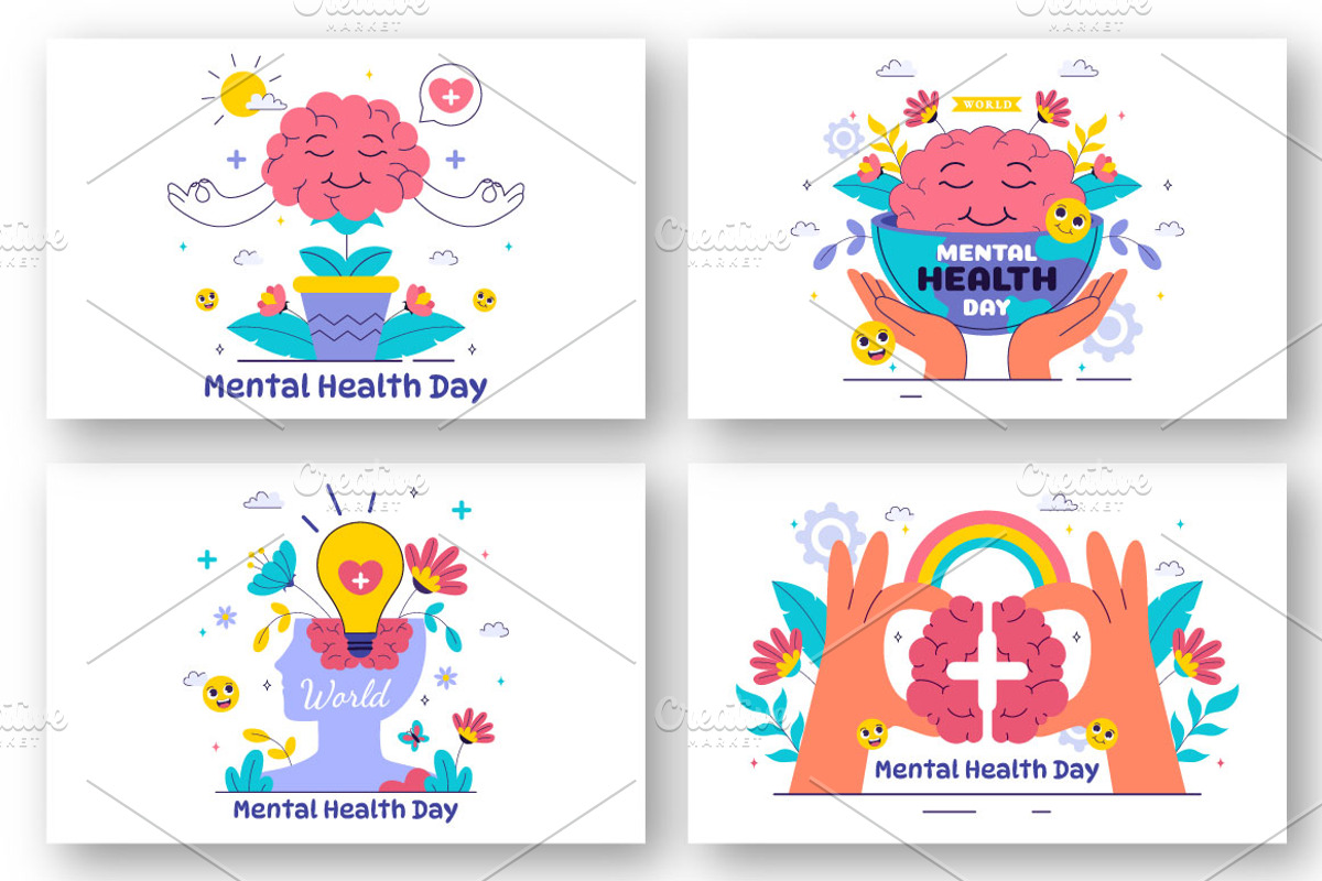 11 Mental Health Day Illustration, a Healthcare Illustration by denayunebgt (Photo 3 of 5)