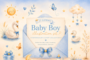 Blue Swan Baby Set, an Animal Illustration by dal digtal (Thumbnail 1 of 3)