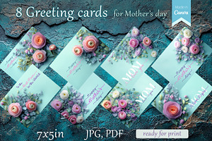 8 Mother's Day Greeting Cards, a Card Template by Lenka_X