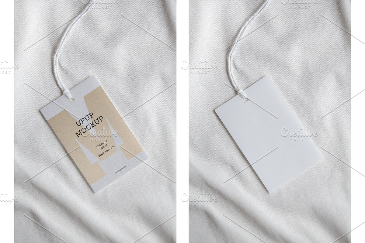 Clothes label tag blank white mockup, an Advertising Mockup by Olha Klein (Photo 1 of 3)