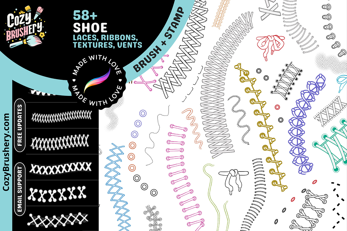 Ultimate Shoe Lace Procreate Brushes, a Brush Add-On by Cozy Brushery