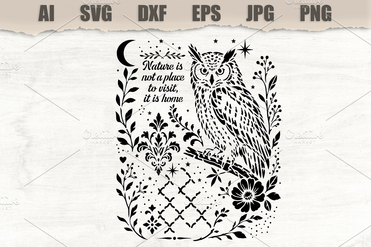Stencil Owl Nature Botanical, an Object Graphic by MARYCRAFTIRIA (Photo 1 of 3)